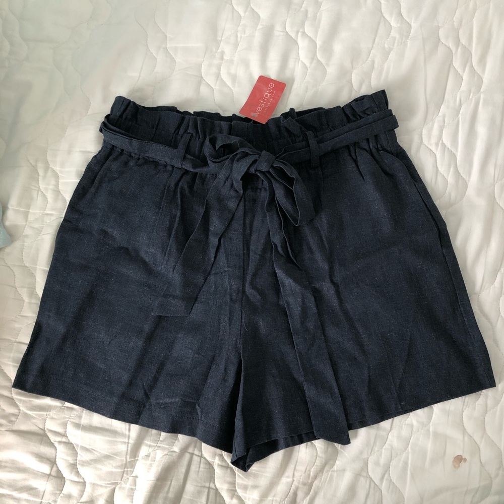 Navy Vestique Paperbag Shorts